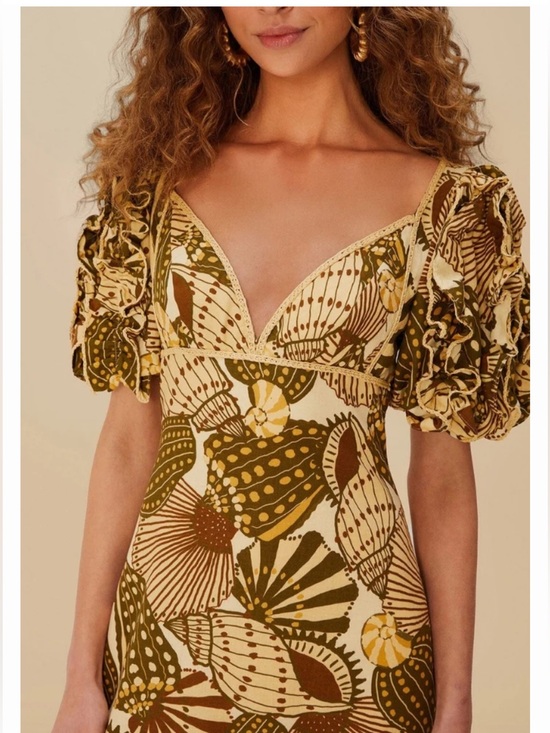 FARM Rio Dresses & Skirts - NWT Farm Rio Sand Shell Boho  puff sleeve Mini Dress